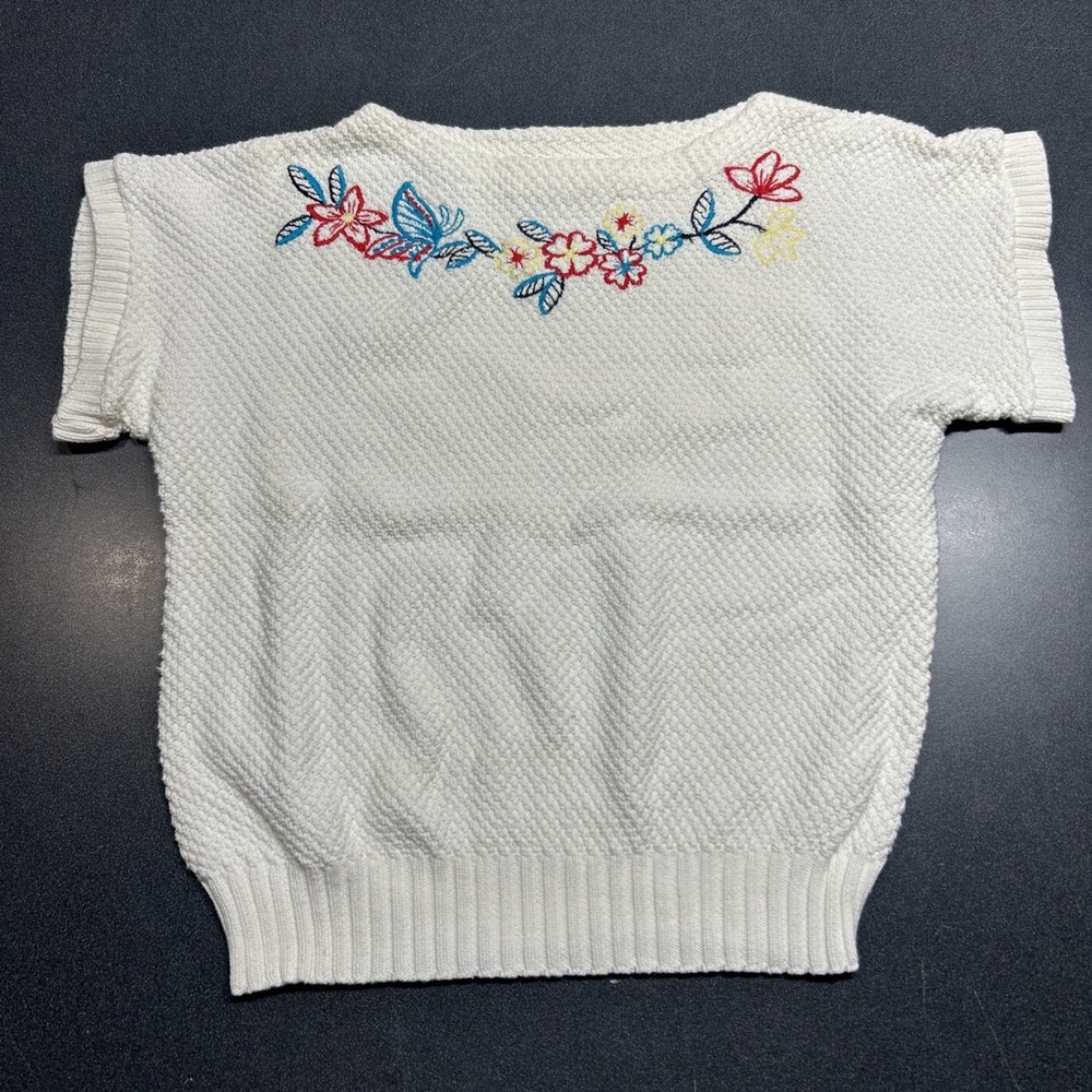 Vintage Floral Sweater Womens Small White Grandma Knit Cottagecore 60s 70s